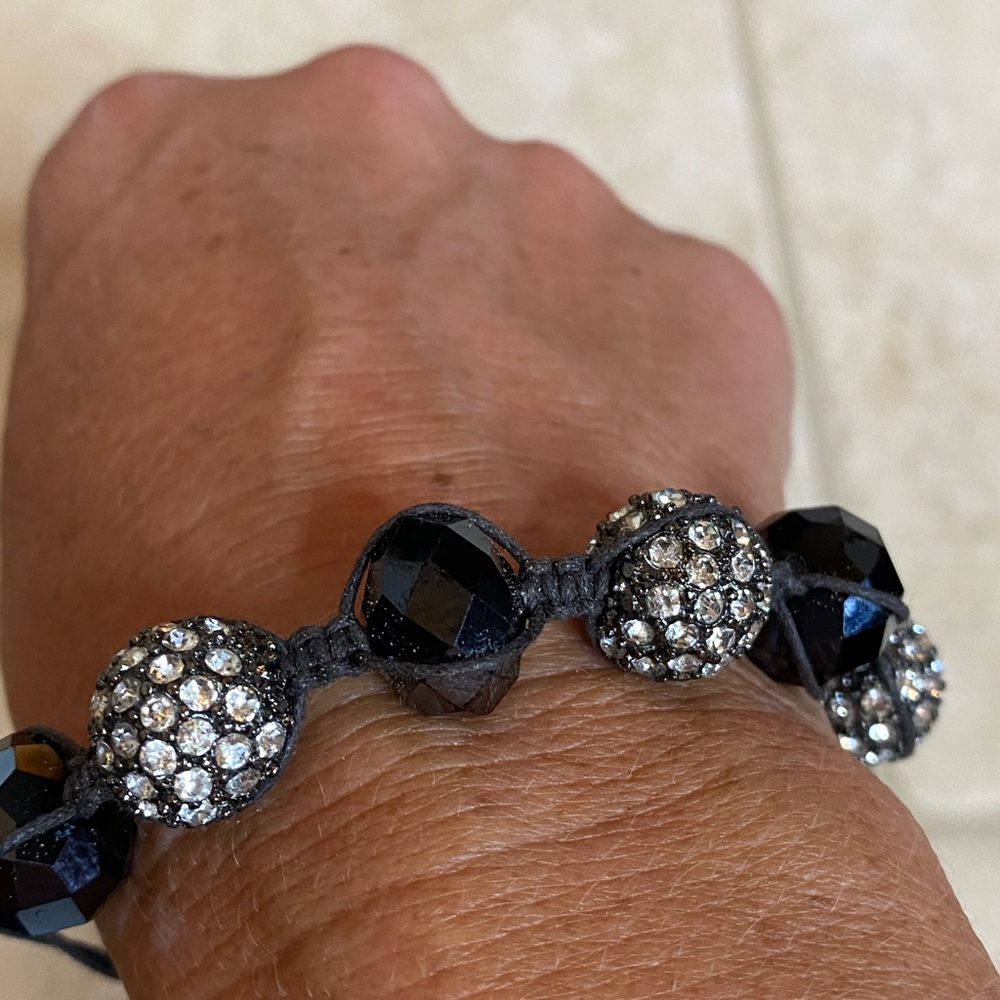 Large black bead and crystal bracelet